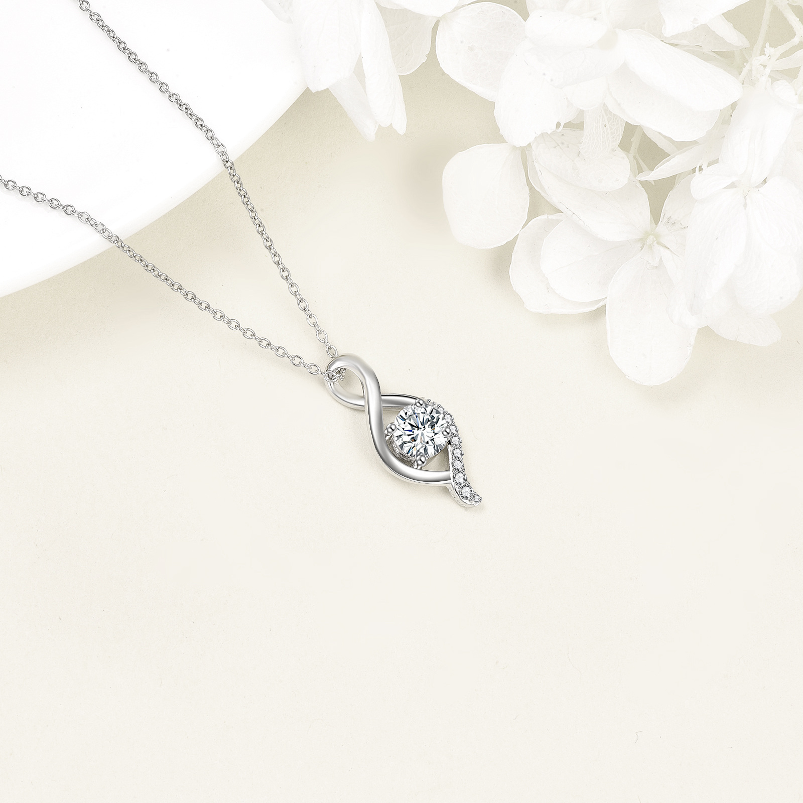 Ladies' Morganite Pendant in 925 Sterling Silver, Infinity Design